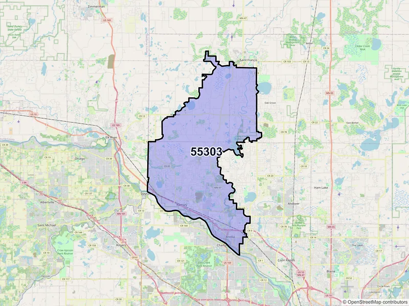 Map of Anoka, Minnesota and ZIP codes