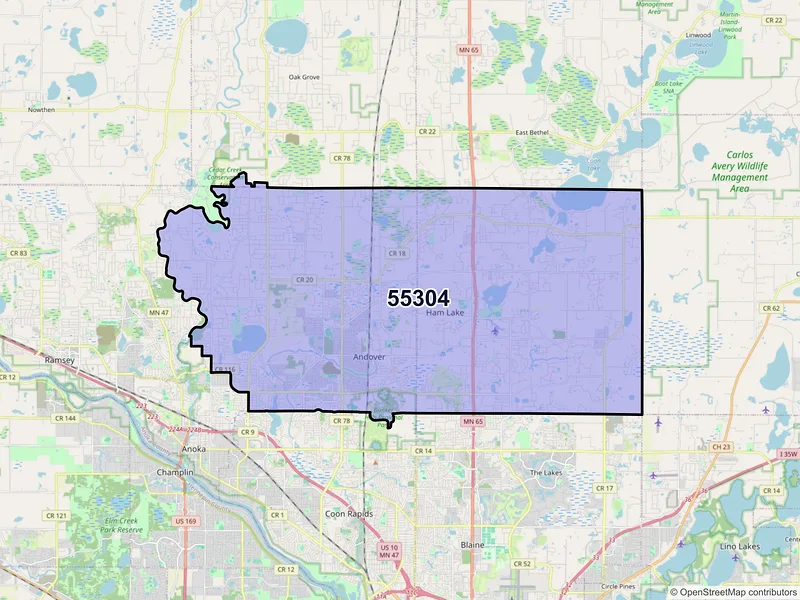 Map of Andover, Minnesota and ZIP codes
