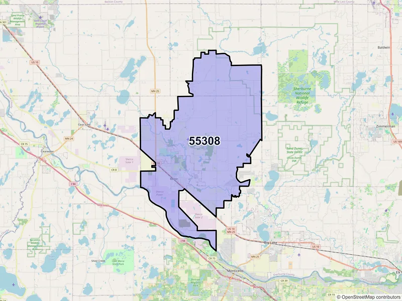 Map of Becker, Minnesota and ZIP codes