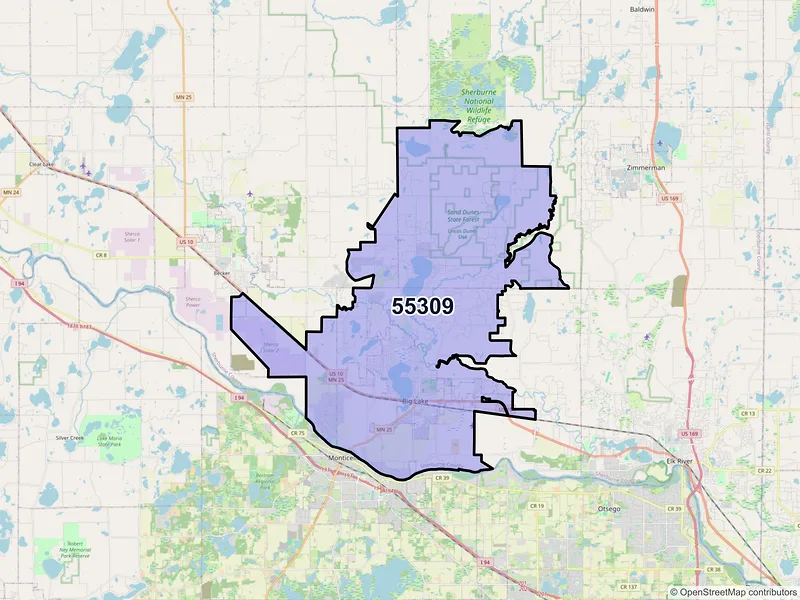 Map of ZIP Code 55309 — Big Lake, MN