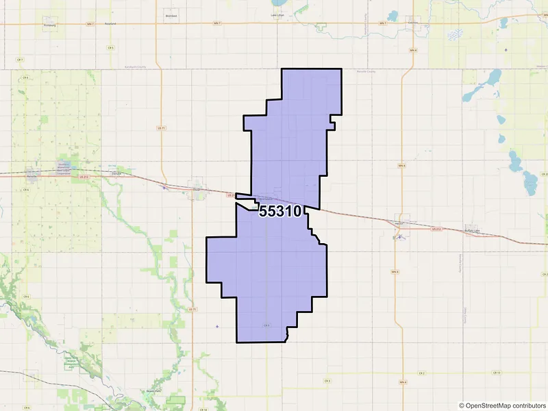 Map of ZIP Code 55310 — Bird Island, MN