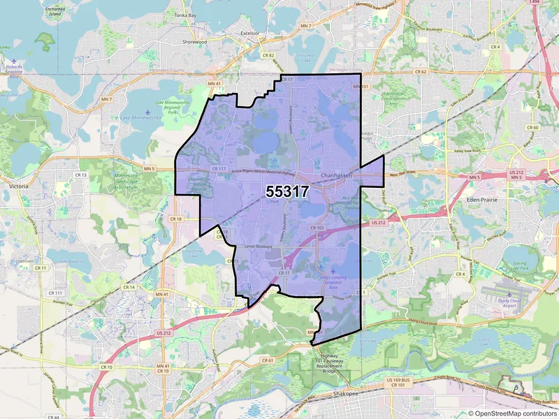 Map of Chanhassen, Minnesota and ZIP codes