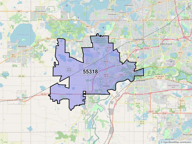 Map of Chaska, Minnesota and ZIP codes