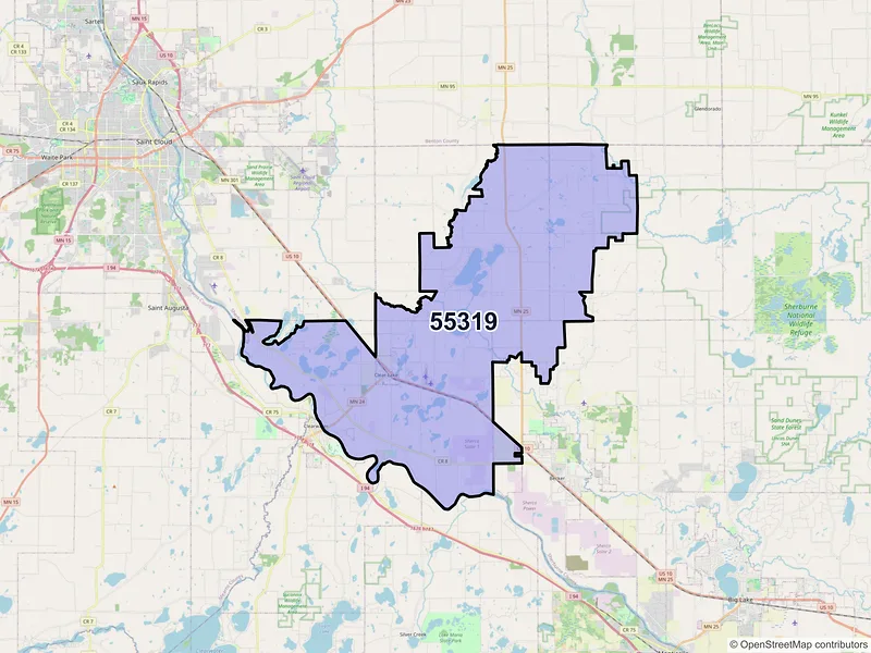 Map of ZIP Code 55319 — Clear Lake, MN