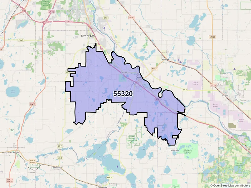 Map of ZIP Code 55320 — Clearwater, MN