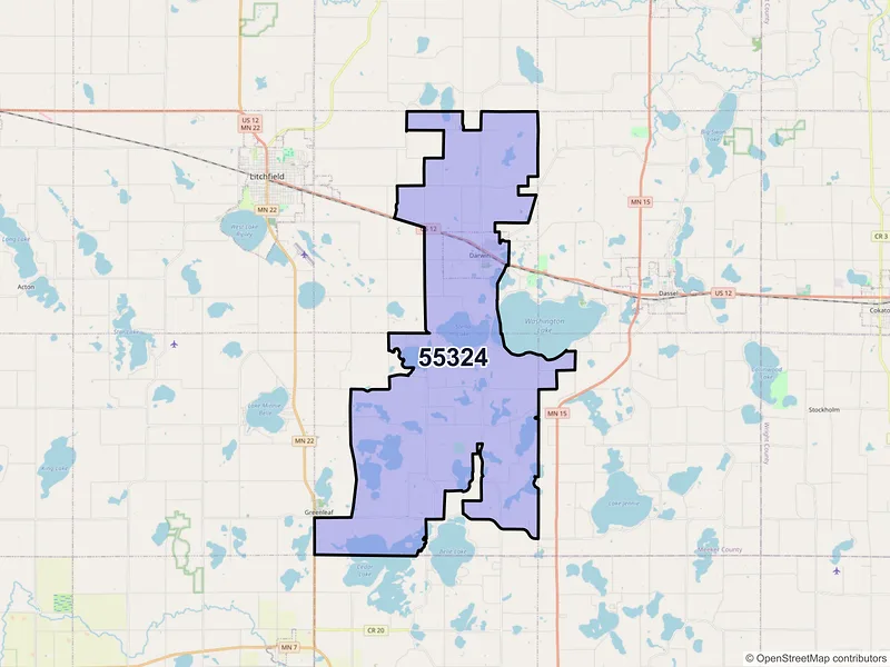 Map of ZIP Code 55324 — Darwin, MN