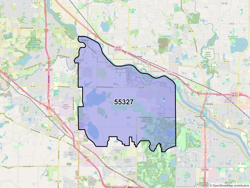 Map of Dayton, Minnesota and ZIP codes