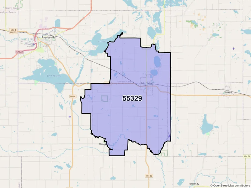 Map of ZIP Code 55329 — Eden Valley, MN