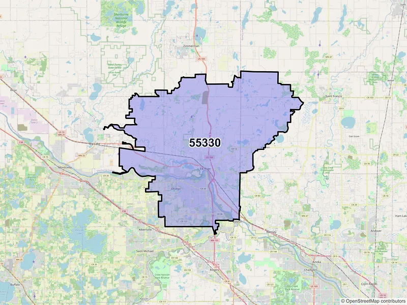 Map of ZIP Code 55330 — Elk River, MN