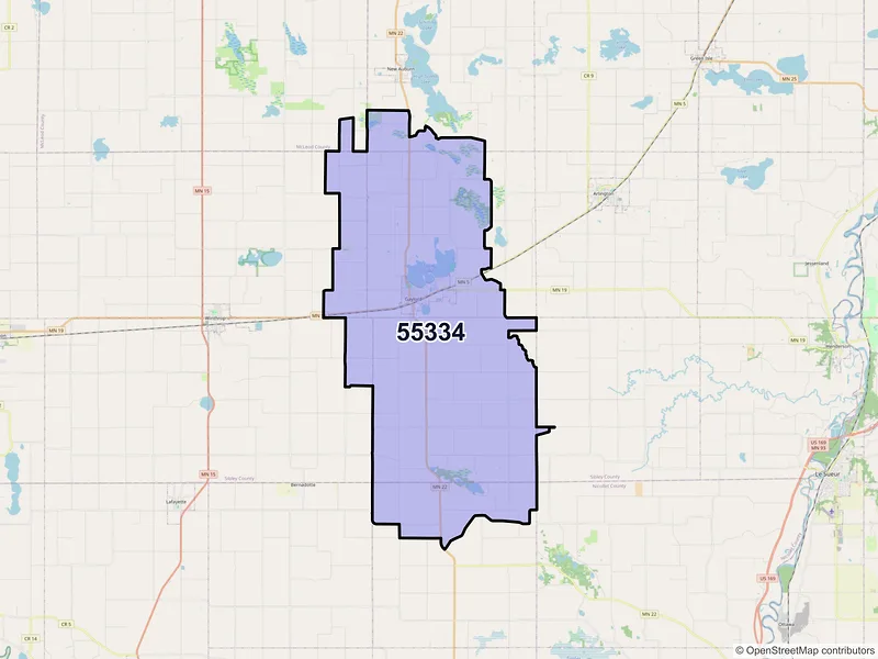 Map of ZIP Code 55334 — Gaylord, MN