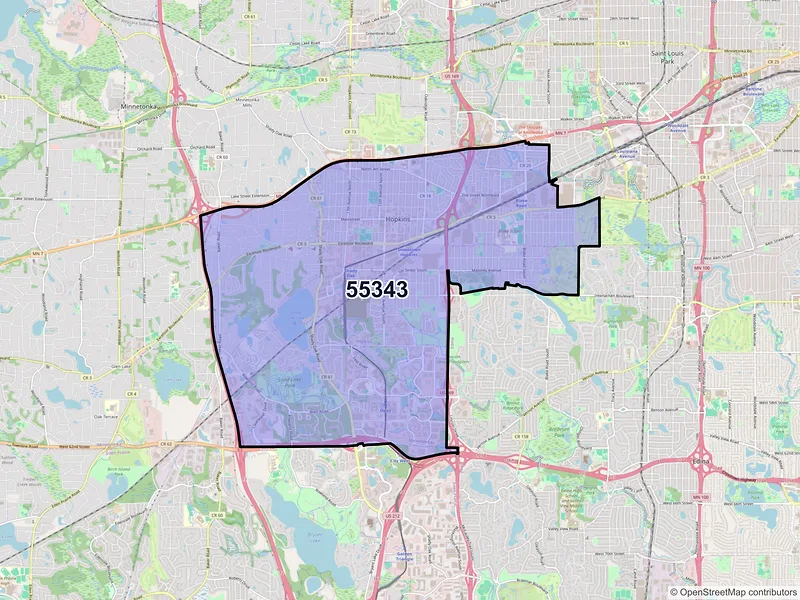 Map of ZIP Code 55343 — Hopkins, MN