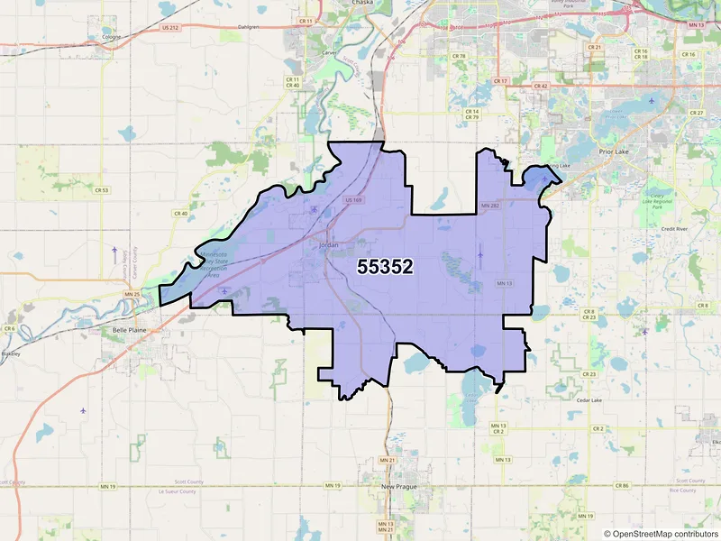 Map of ZIP Code 55352 — Jordan, MN