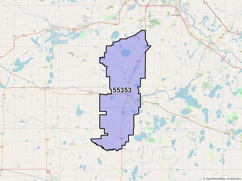 Map of ZIP Code 55353 — Kimball, MN