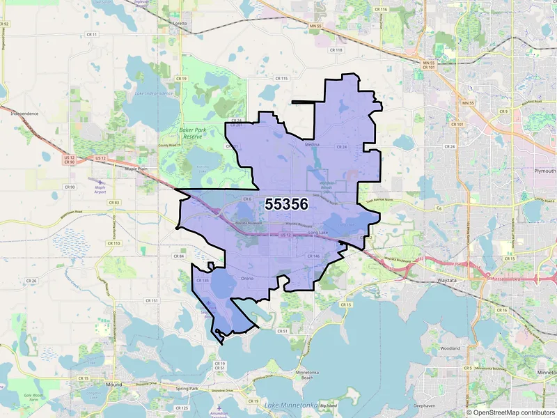 Map of Long Lake, Minnesota and ZIP codes