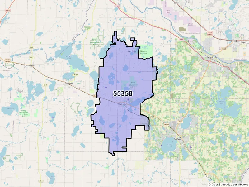 Map of ZIP Code 55358 — Maple Lake, MN