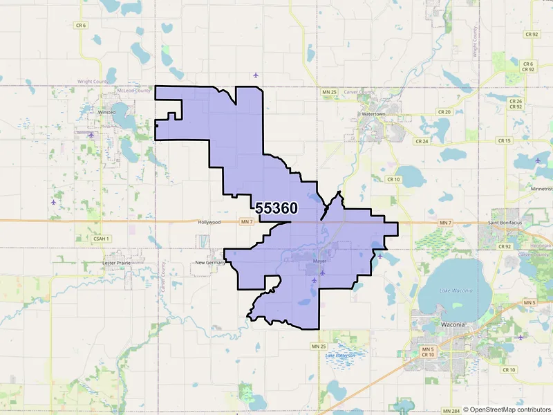 Map of ZIP Code 55360 — Mayer, MN