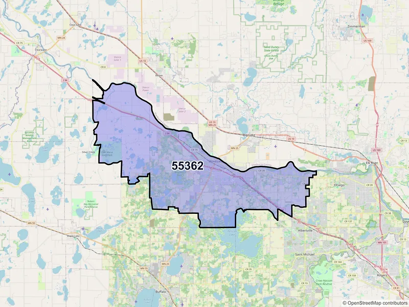Map of Monticello, Minnesota and ZIP codes