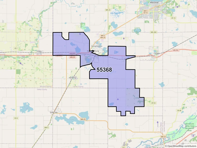 Map of ZIP Code 55368 — Norwood Young America, MN