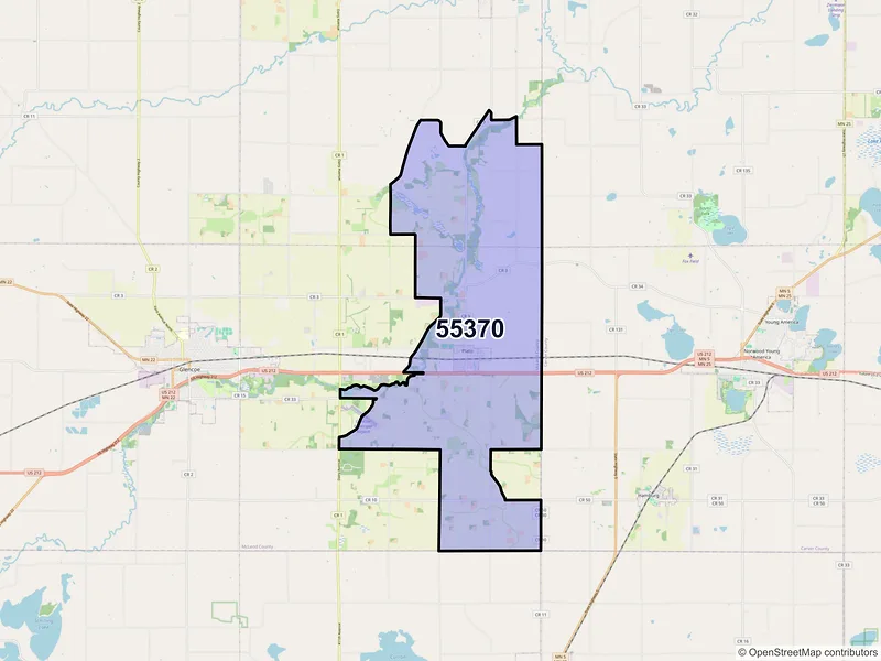 Map of ZIP Code 55370 — Plato, MN