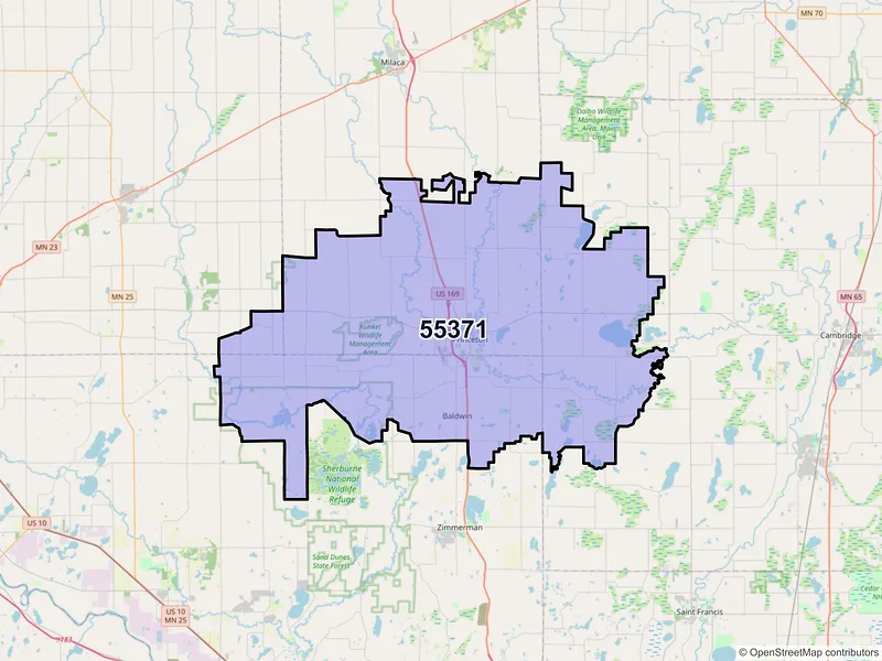 Map of ZIP Code 55371 — Princeton, MN