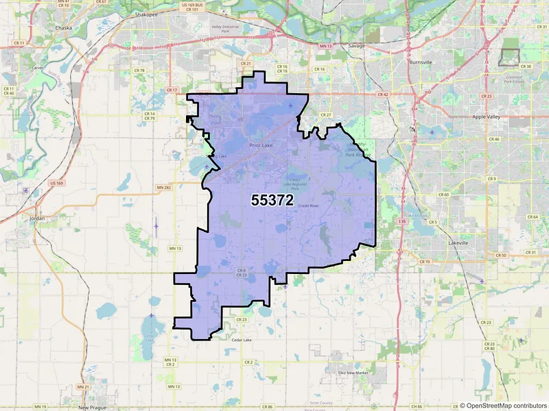 Map of ZIP Code 55372 — Prior Lake, MN