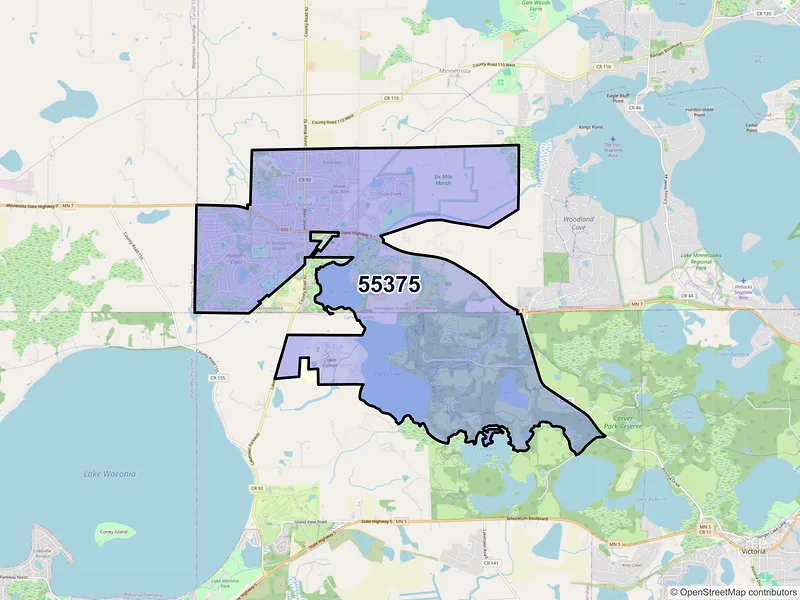 Map of ZIP Code 55375 — Saint Bonifacius, MN