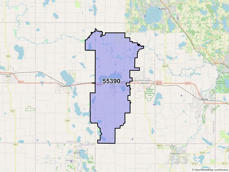 Map of Waverly, Minnesota and ZIP codes