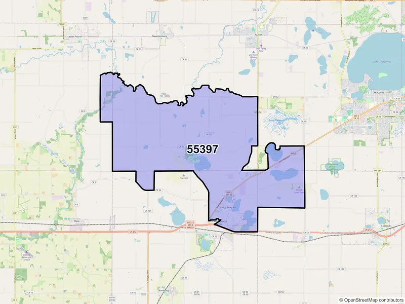 Map of ZIP Code 55397 — Young America, MN