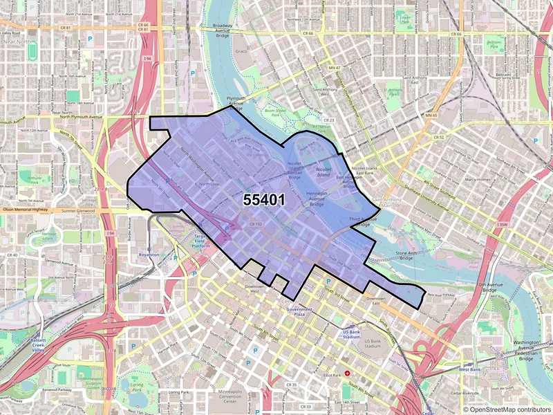 Map of ZIP Code 55401 — Minneapolis, MN