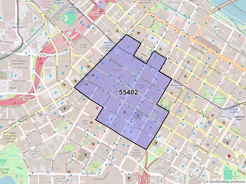 Map of ZIP Code 55402 — Minneapolis, MN