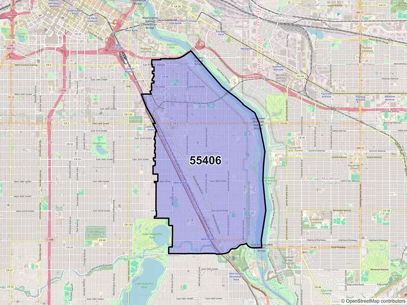 Map of ZIP Code 55406 — Minneapolis, MN