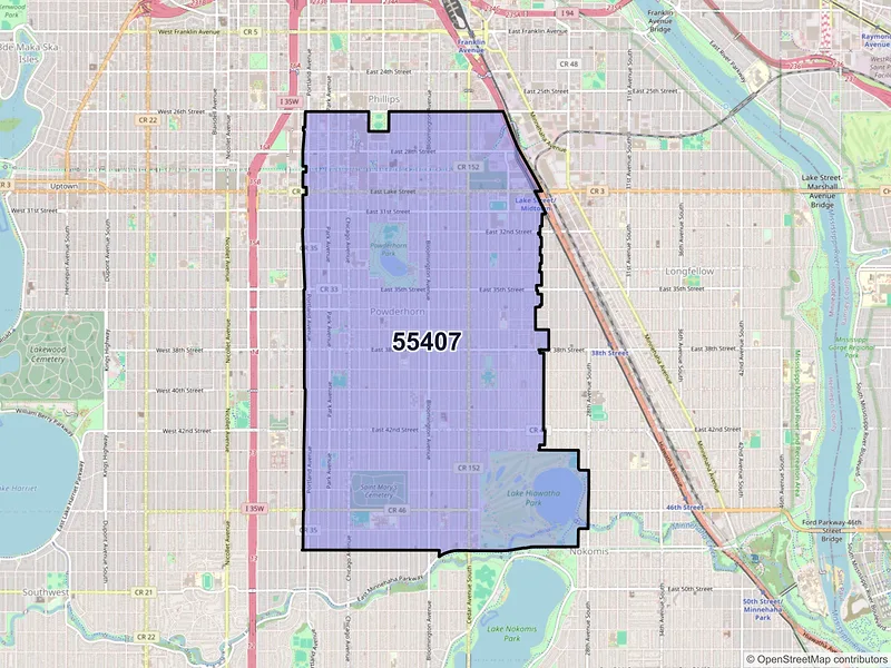 Map of ZIP Code 55407 — Minneapolis, MN