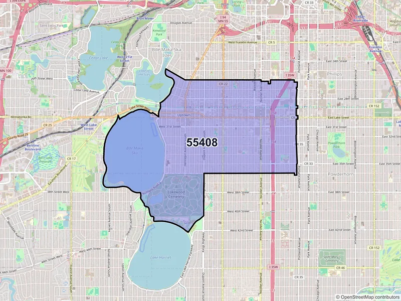 Map of ZIP Code 55408 — Minneapolis, MN