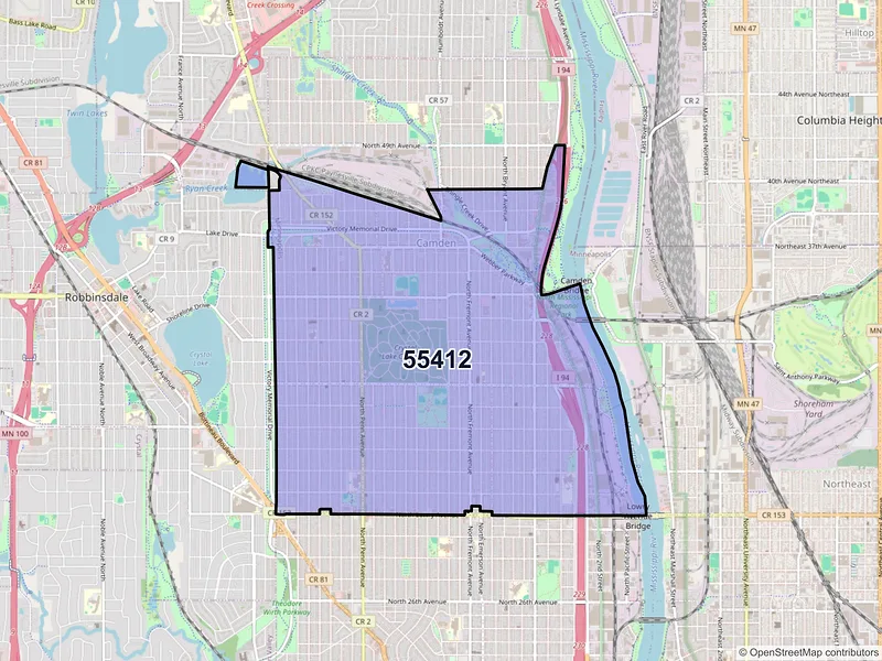 Map of ZIP Code 55412 — Minneapolis, MN