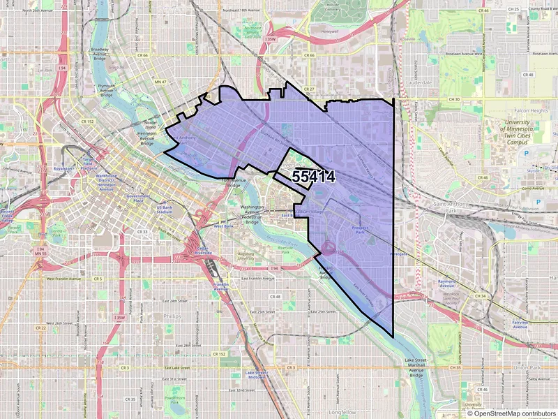 Map of ZIP Code 55414 — Minneapolis, MN