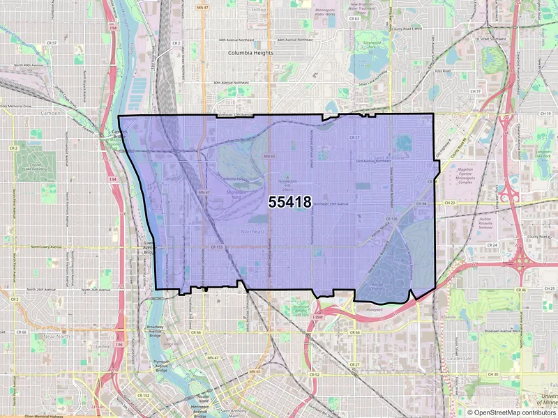 Map of ZIP Code 55418 — Minneapolis, MN