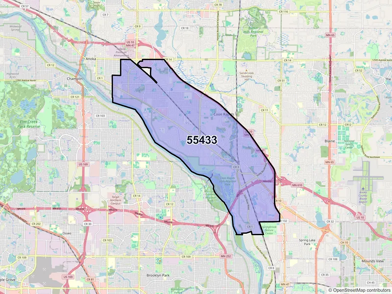 Map of ZIP Code 55433 — Minneapolis, MN