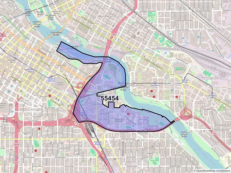 Map of ZIP Code 55454 — Minneapolis, MN