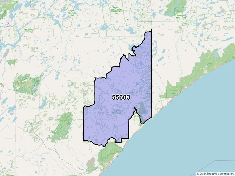 Map of ZIP Code 55603 — Finland, MN