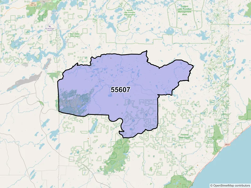 Map of ZIP Code 55607 — Isabella, MN