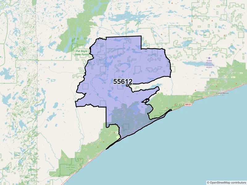 Map of ZIP Code 55612 — Lutsen, MN