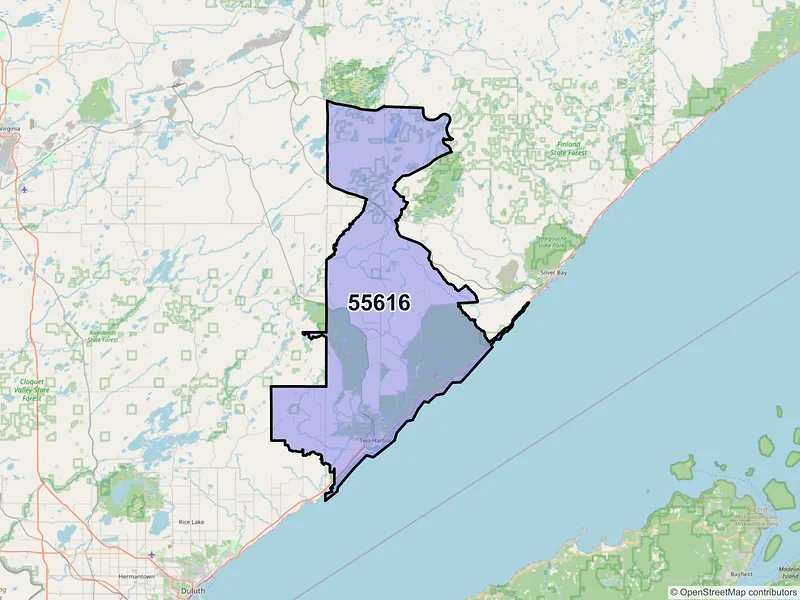 Map of Two Harbors, Minnesota and ZIP codes