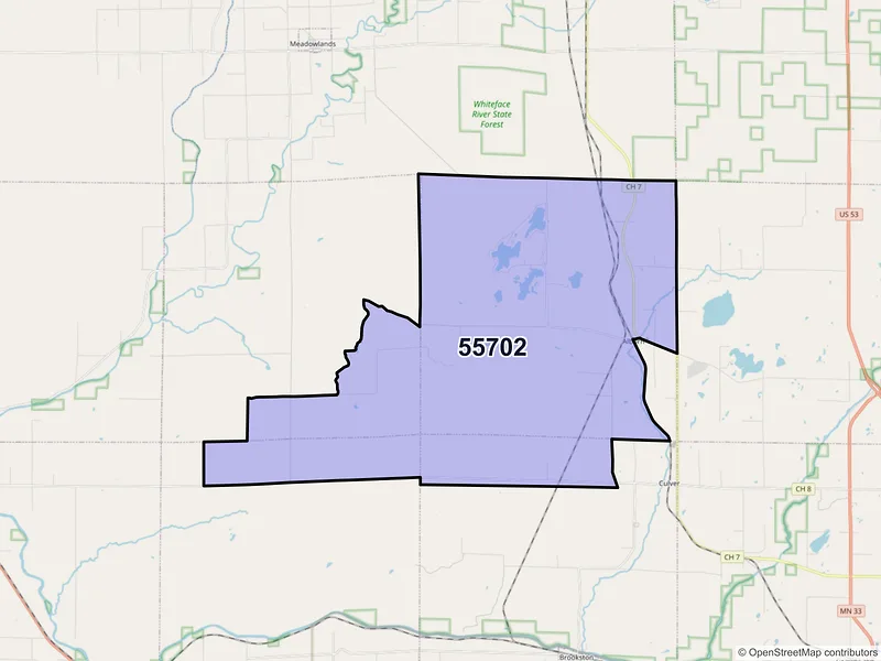 Map of ZIP Code 55702 — Alborn, MN