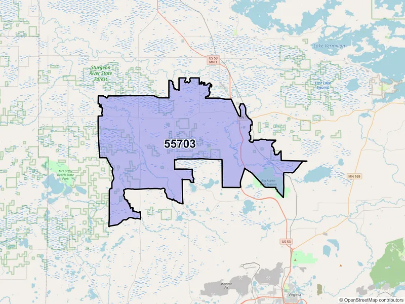 Map of ZIP Code 55703 — Angora, MN