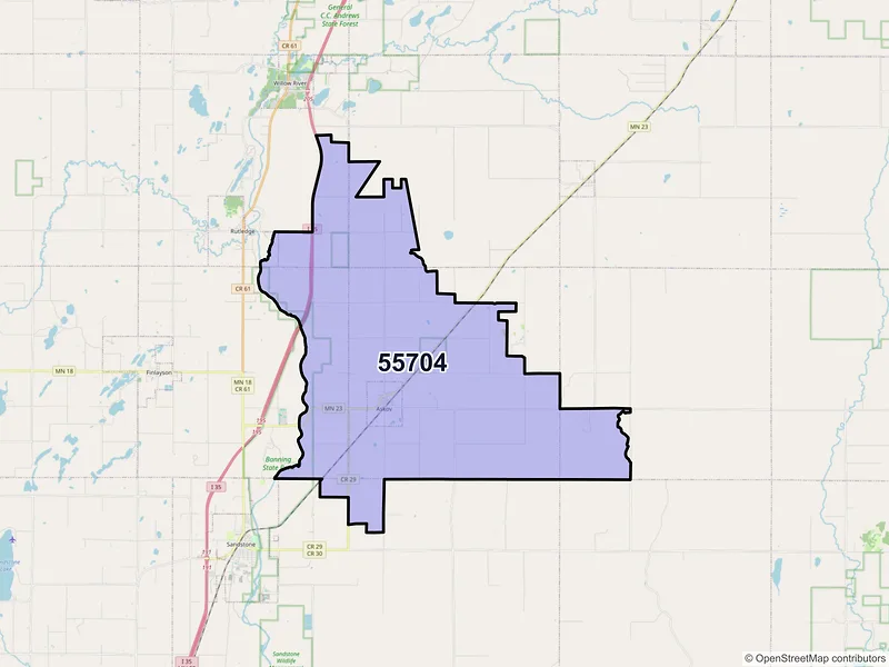 Map of Askov, Minnesota and ZIP codes