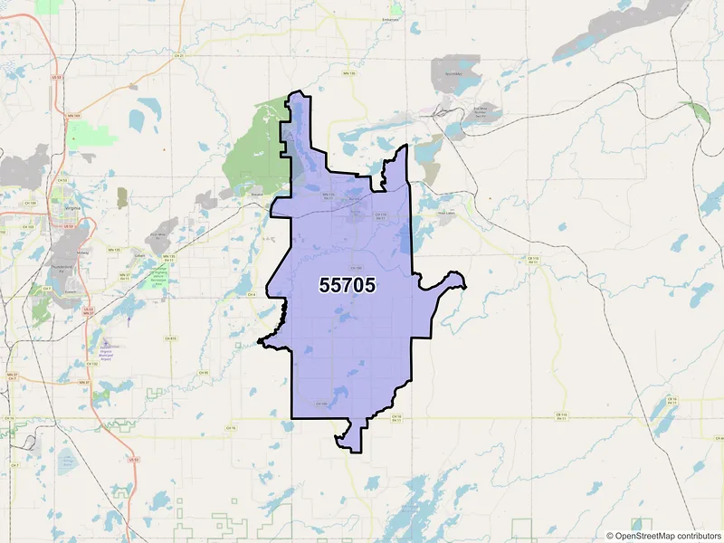 Map of Aurora, Minnesota and ZIP codes