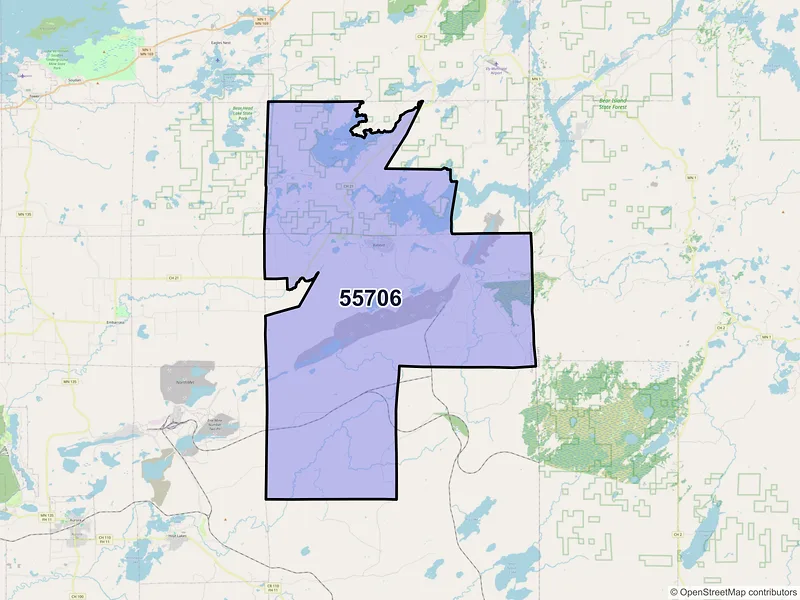 Map of ZIP Code 55706 — Babbitt, MN