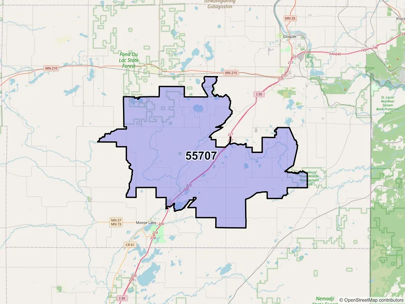 Map of ZIP Code 55707 — Barnum, MN