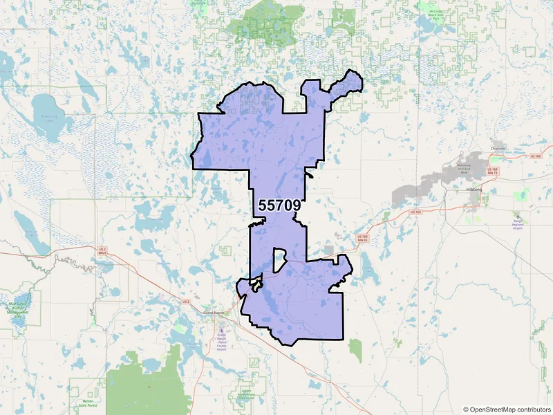 Map of ZIP Code 55709 — Bovey, MN