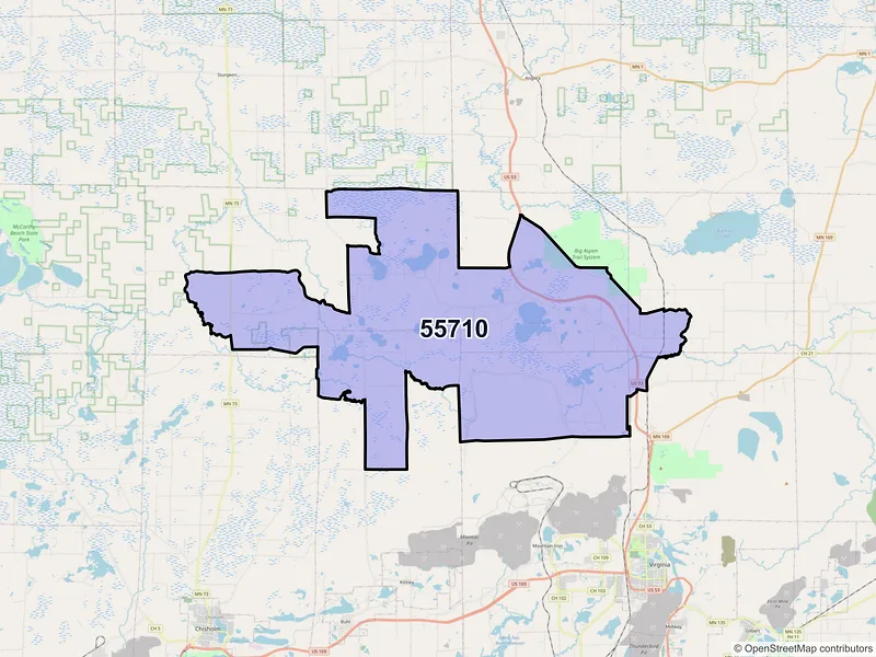 Map of ZIP Code 55710 — Britt, MN